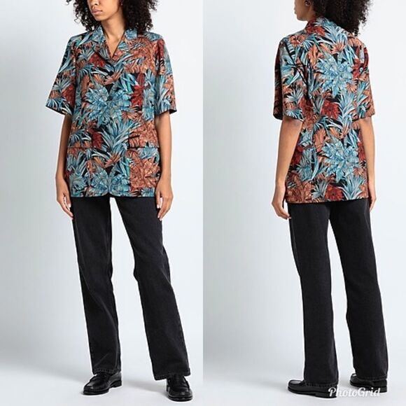 SALVATORE FERRAGAMO Wool and Mohair Floral Leaves Jungle Short Sleeve Blazer - Picture 2 of 14